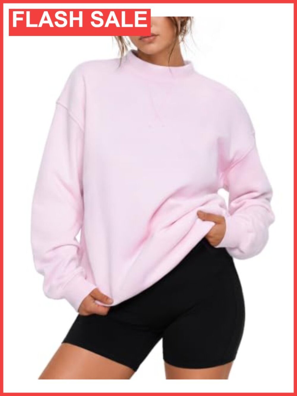 Mock Neck Oversized Sweatshirt 100% Cotton Long Sleeve Pullover